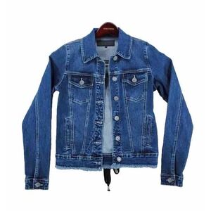 Rock & Roll Cowgirl Trucker Jacket Womens S Lace-Up Back Chore Barn Blue Denim